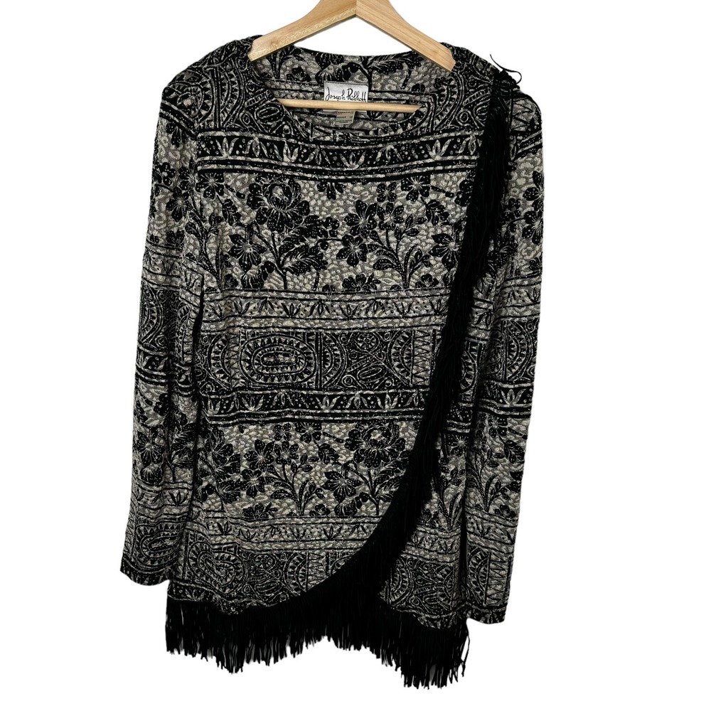 Josep Ribkoff Womens Sz 16 blouse‎ Fair Isle Floral print shirt Crew neck Boho